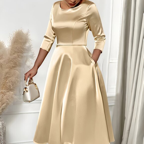 Fashionable And Pure Color Round Neck Dress S to XXL - Picture 1 of 4